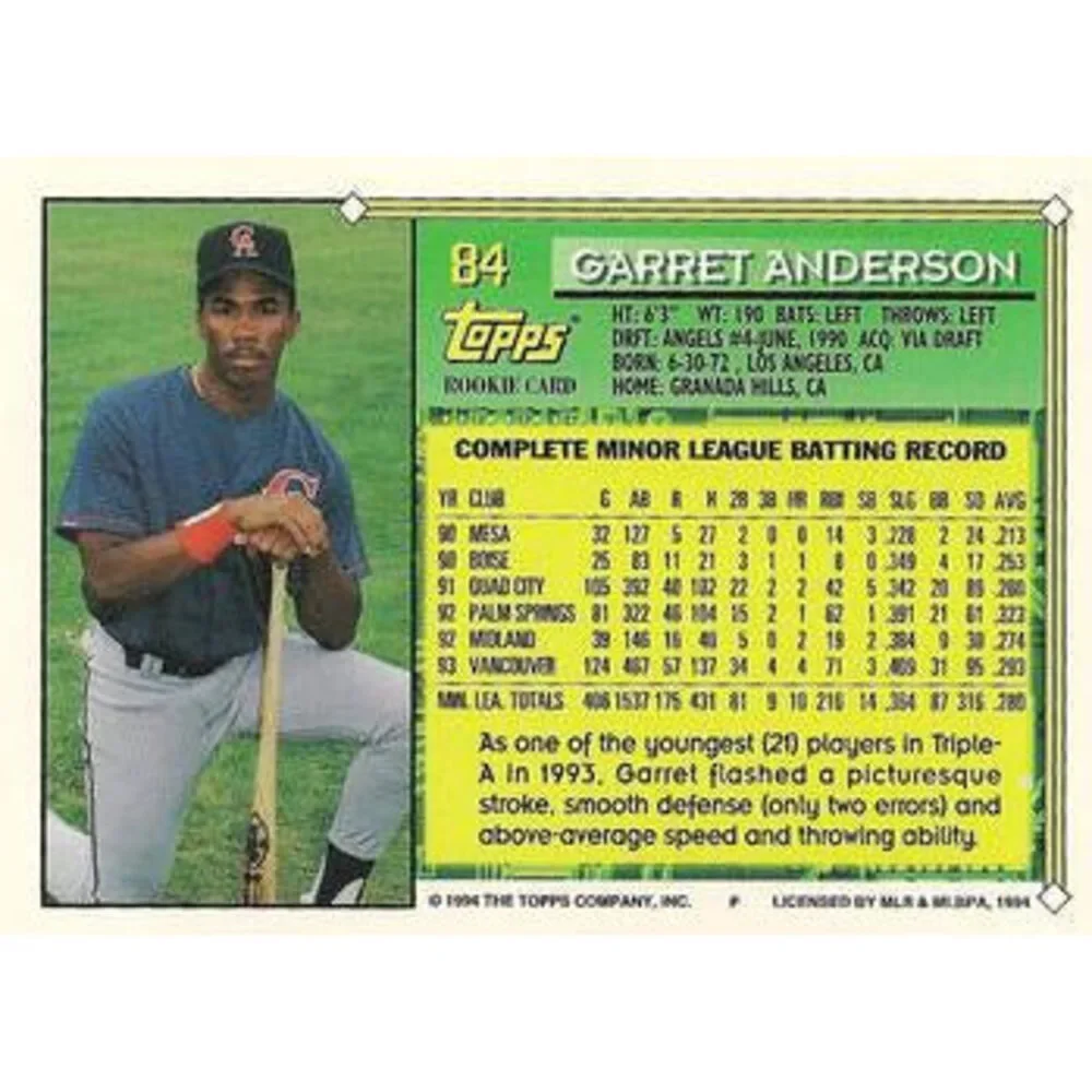 1994 Topps Garret Anderson FS, RC # 84 California Angels